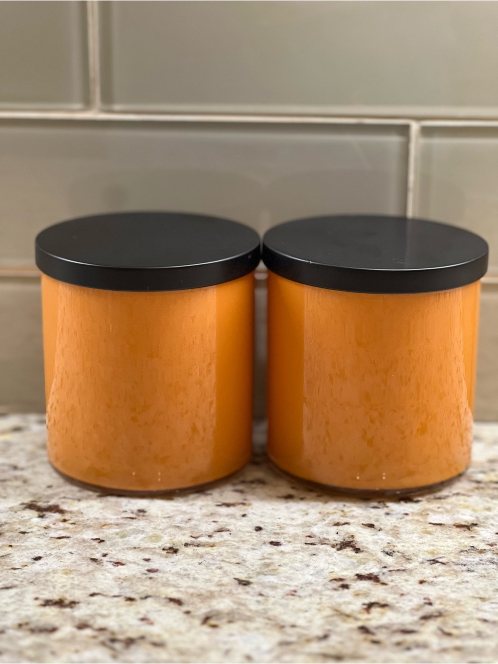 Orange Glass Candle Jar with Black Lid (Empty) - Set of 2 - Halloween Decor
